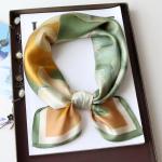 Celadon Green & Camel Abstract Floral Square Silk Scarf