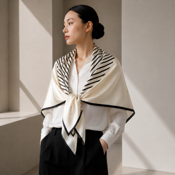 Monochrome Labyrinth Silk Scarf